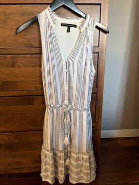 White House Black Market Striped Midi Dress in White and Navy